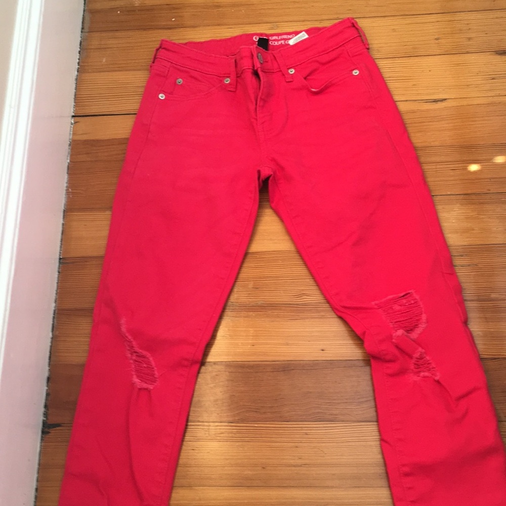 red ripped women's gap jeans